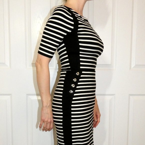 WHBM Top Black White Stripes Fitted Knit Casual or Work Long Womens size XXS - Picture 7 of 13